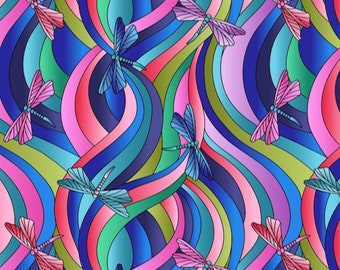 LEWIS & IRENE - Reflections  - Bright tones -Dragonfly - A514.2 100% Cotton Patchwork Quilting Fabric  per half metre (0.5m)
