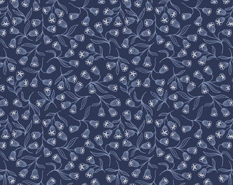 LEWIS & IRENE Enchanted - Enchanted Flowers on Dk blue with silver metallic A544.2 100% Cotton Patchwork Quilting Fabric per half metre 0.5m