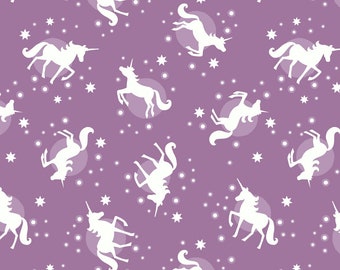 LEWIS & IRENE - Fairy Nights - Unicorn spots on berry- Glow in the dark A407.1 100% Cotton Patchwork Quilting Fabric  per half metre (0.5m)