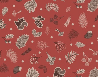 LEWIS & IRENE - Under the Oak Tree - Scattered woodland on nut brown - A394.2 100% Cotton Patchwork Quilting Fabric  per half metre (0.5m)