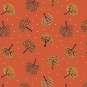LEWIS & IRENE - The Orchard - Bäume - Burnt Orange A497 -2 Patchworkstoff aus 100% Baumwolle pro halben Meter (0,5 m)