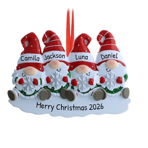 Family Christmas Ornament 2023, Family Gnome Ornament, Christmas Gnome Of 4 Tree Decoration, Christmas Stocking Stuffer, Personalized Gift