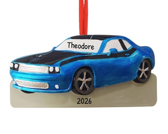 Personalized Muscle Car Ornament - Hot Wheels Sport Car Ornament, Tesla Ornament, Mustang Ornament - Blue - Free Customization with Gift Box