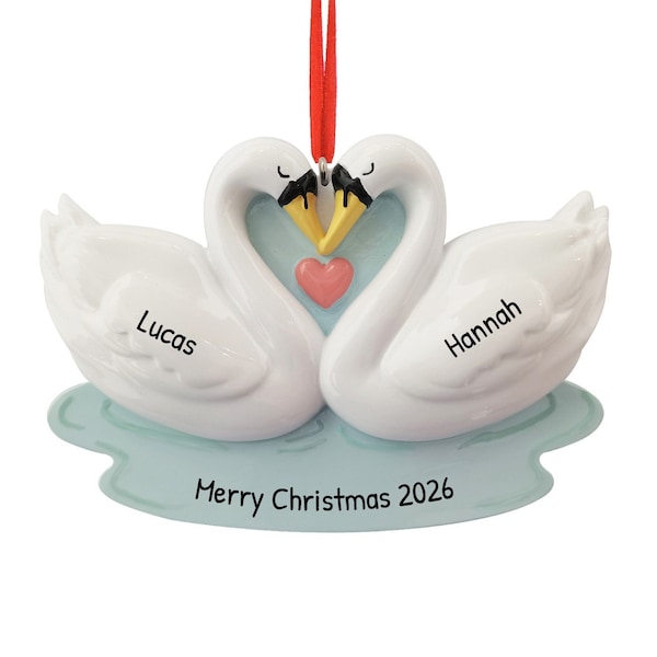 Kissing Swan Ornament, Personalized Couple Ornament, Love Swan Wedding Ornament, Gift For Girlfriend, Swan Couple Ornament, Family Of 2