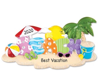Personalized Beach Ornament, Coastal Ornament, Seas And Greetings Holiday Decor, Travel Ornament, Beach House Decor, Tropical Ornament