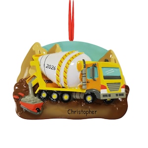 Adorno mezclador de cemento personalizado - Camión de cemento, adorno de construcción de camión mezclador de concreto - Vertido - Personalización gratuita con caja de regalo