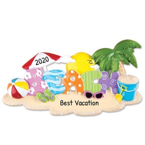 Personalized Beach Ornament, Coastal Ornament, Seas And Greetings Holiday Decor, Travel Ornament, Beach House Decor, Tropical Ornament