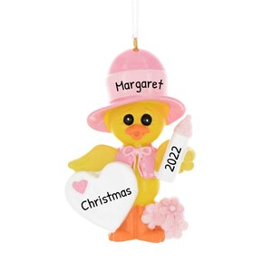 Personalized Babys First Christmas Ornament 2023 - Baby Girl Duck First Christmas Ornament - Free Customization