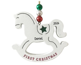 パーソナライズされた赤ちゃんの初めてのクリスマスオーナメント2023 - ロッキングポニーオーナメント、初めてのクリスマスオーナメントの記念品 - ギフトボックス付き無料カスタマイズ