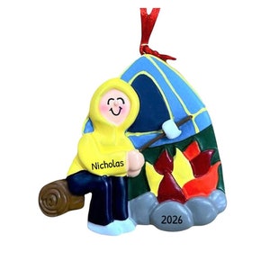 Personalized Campfire Ornament - Smores Ornaments 2023, Marshmallow Ornament, Happy Camper - Marshmallow - Free Customization