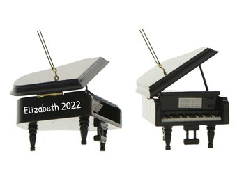 Pianoornament - gepersonaliseerde instrumentenornamenten - zwarte piano kerstornament, vleugelpianoornamenten - gratis aanpassing