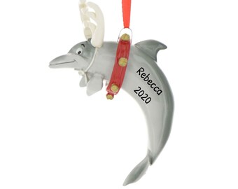 Personalized Dolphin Ornament Christmas - Dolphin Christmas Ornament, Winter the Dolphin Ornament - Reindeer Dolphin - Free Customization