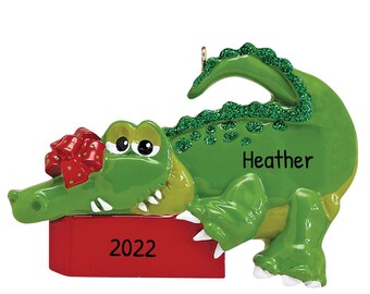 Adorno de caimán personalizado, adorno de bolas navideñas, adorno de cocodrilo, adorno de los Florida Gators, adorno de Nueva Orleans, decoración navideña