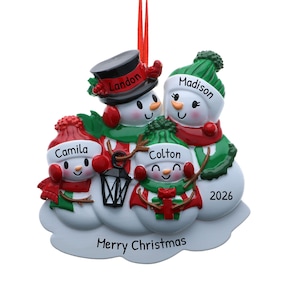 Snowman Family Of 4 Ornament, Christmas Ornament, Personalized Ornament, Custom Name Ornament, Stocking Stuffer, Family Ornament 2023, Gift