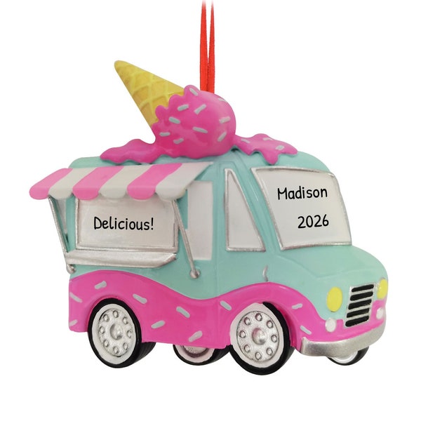 Ice Cream Truck Ornament, Girly Ornament, Personalized Ornament, Dessert Ornaments, Ice Cream Van Ornament, Custom Ornament, Gift For Girl