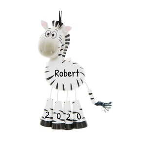 Personalized Zebra Ornament - Safari Ornament, Animal Ornament, Animal Lovers Ornament - Dangling Legs Zebra - Free Customization