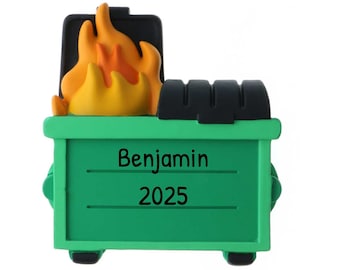 Brandornament afvalcontainer, grappig bureaudecor prop cadeau voor collega of werk bestie cadeau - gepersonaliseerde hangende bedel voor rond de monitor