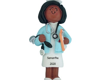 Adorno personalizado para enfermera, adorno para enfermera afroamericana, adorno personalizado para graduación de enfermera, regalo para enfermeras, adorno para uniforme médico, regalo para enfermera