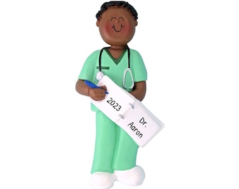 Personalized Medical Ornament, Nurse Ornaments, Doctor Ornaments, Medical Profession Ornament, Black Male Graduation Ornament, Nurse Gift