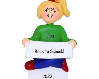 Back To School Ornament 2023, Personalized Bookworm Ornament, Book Lover Gift, Blonde Girl Reading Ornaments, Custom Ornament, Bookish Gift