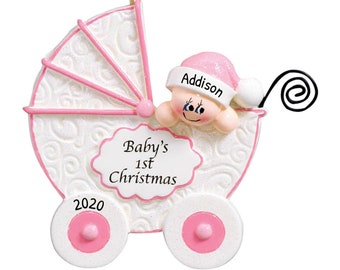 Personalized Babys First Christmas Ornament 2023 - Baby Girl Stroller Ornament Baby Carriage - Free Customization
