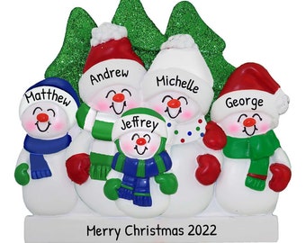 Personalized Family Ornament 2023 - Snowman Ornament Family of 5 Snowman Christmas Ornaments 2023 - Free Customization