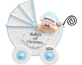 Personalized Babys First Christmas Ornament 2023 - Boys ornament Stroller Ornament Baby Carriage - Free Customization