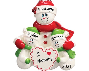 Personalized Family Christmas Ornament 2023 - I Love Mommy Single Mom Family Christmas Ornaments - Free Customization