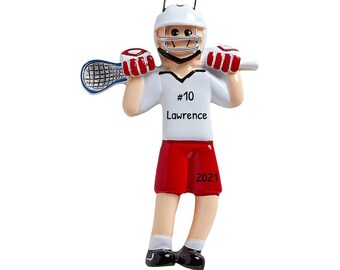 Personalized Lacrosse Ornaments, Workout Ornament, Lacrosse Player Gift, Lacrosse Boy In Red, Sport Ornament, Hanging Ornament, Sport Decor