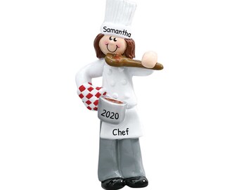 Personalized Chef Ornament - Baker Ornament, Cooking Ornaments, Food Ornaments - Female with Pan - Custom Ornament - Restaurant Decoration