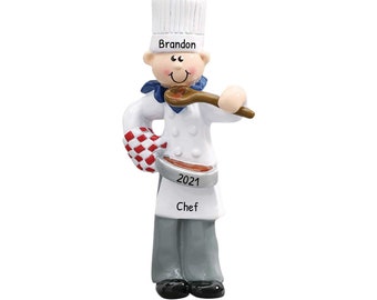 Personalized Chef Ornament - Baker Ornament, Cooking Ornaments, Food Ornaments - Male with Pan - Free Customization