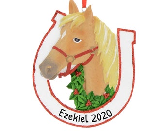 Personalized Horseback Riding Ornament - Equestrian Christmas Ornaments, Horse Ornament - Gold Horse - Free Customization