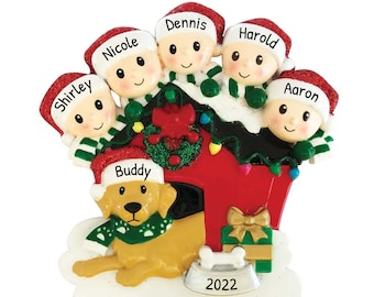 Personalized Family Ornament 2023 - Dog Christmas Family Ornament with Dog Family of 5 Dog Ornament - Free Customization
