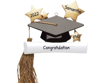 Graduation Ornament with Personalized Text ~ Class of 2026 High School Grad Pendant or Phd Graduation Gift ~ Graduation Party Favor Ideas
