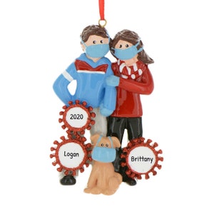 Personalized Christmas Ornaments For Couples - Masked Survived Couple Ornaments with Dog Ornaments Couple - Free Customization