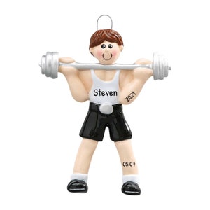Weight Lifting Ornament, Personalized Gift For Him, Workout Ornament, Power Lifting Ornament, Brunette Lifter, Custom Ornament, Gym Ornament