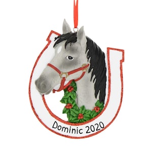 Ornamento personalizzato per equitazione - Ornamenti natalizi equestri, Ornamento per cavallo - Cavallo grigio - Personalizzazione gratuita