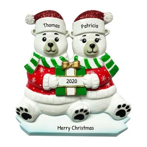 Personalized First Christmas Together Ornament 2023 - Polar Bear Couples Christmas Ornament 2023 - Free Customization with Gift Box