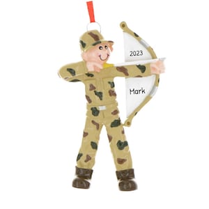 Personalized Archery Ornament - Bow and Arrow Ornament, Hunter Ornament, Hunting - Camo Hunter - Free Customization
