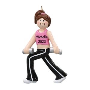 Personalized Workout Ornament, Weight Lifting Ornaments, Fitness Ornament, Pink Shirt Girl, Crossfit Ornament, Custom Ornaments, Gift
