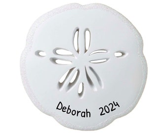 Personalisierte Strand Weihnachtsverzierung - Küstenverzierungen, Meere und Grüße Feiertagsdekor - Sanddollar - Kostenlose Anpassung mit Geschenkbox