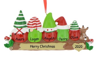 Personalized Family Ornament 2023 - Gnomes Christmas Ornaments 2023 Family of 5 Gnomes Ornament 2023 - Free Customization