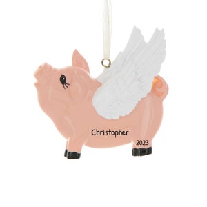 Personalized Flying Pig Christmas Ornament - Pigs with Wings, Pig Angel, Winged Pig, Pig Ornament - Free Customization with Gift Box