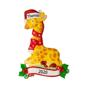 Personalized Giraffe Ornament - Giraffe Christmas Ornament, Animal Kingdom Ornament - Santa Hat Giraffe - Free Customization