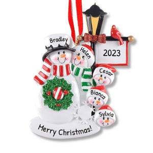 Merry Christmas snowman family of 5 personalized ornament for christmas tree hanging