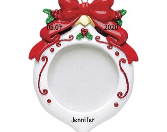 Christmas picture frame ornament with initials - photo frame ball for Christmas