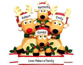 Personalized Family Ornament 2023 - Reindeer Ornament Family of 4 Deer Ornament Moose Ornament 2023 - Free Customization