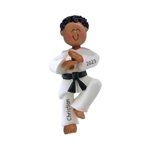 Personalized Martial Arts Ornament, Karate Ornament, Taekwondo Ornament, Jiu Jitsu Ornament, Black Male Ornament, Personalized Ornament