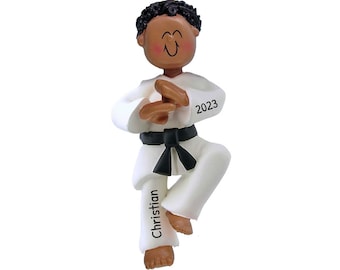 Personalized Martial Arts Ornament, Karate Ornament, Taekwondo Ornament, Jiu Jitsu Ornament, Black Male Ornament, Personalized Ornament