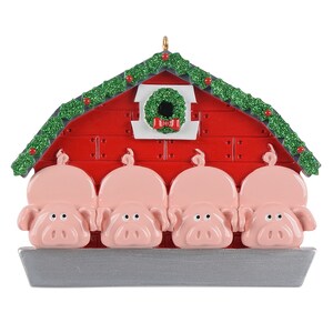 Personalized Cute Family Of 4 Pigs Ornament For Christmas
